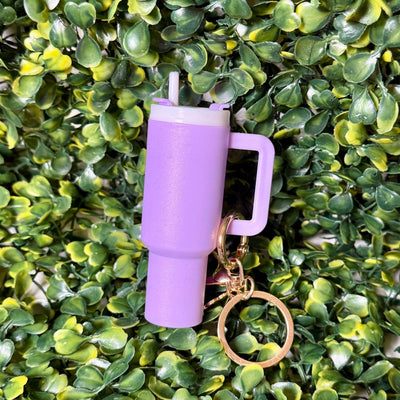 Cup Lip Balm Holder Keyring Shabby Chic Boutique and Tanning Salon Light Purple