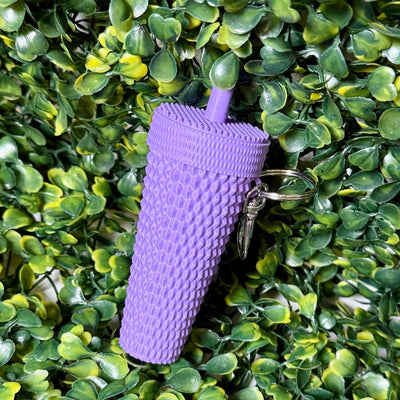 Cup Lip Balm Holder Keyring Shabby Chic Boutique and Tanning Salon Light Purple Coffee Cup