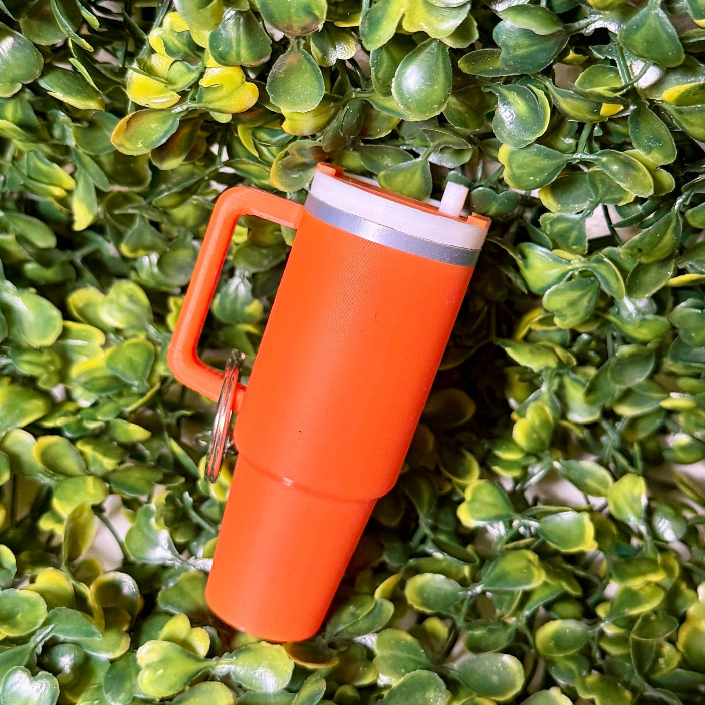 Cup Lip Balm Holder Keyring Shabby Chic Boutique and Tanning Salon Orange