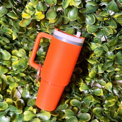 Cup Lip Balm Holder Keyring Shabby Chic Boutique and Tanning Salon Orange