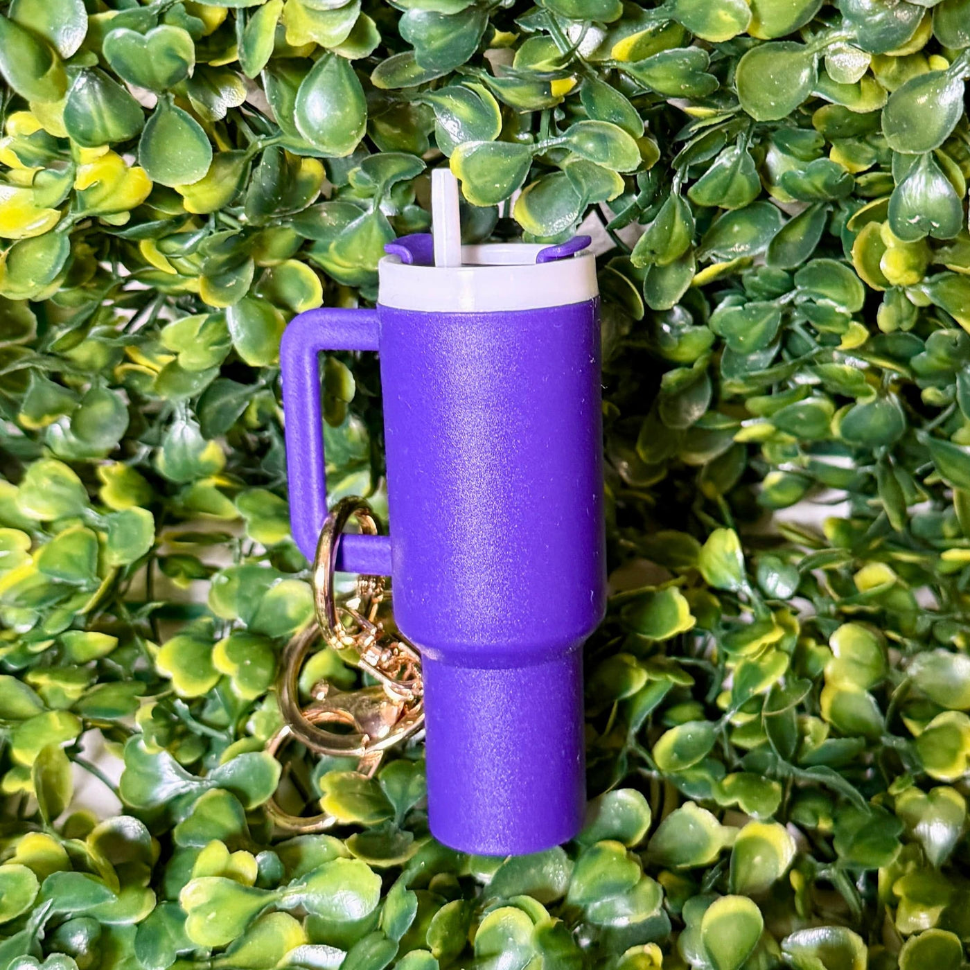 Cup Lip Balm Holder Keyring Shabby Chic Boutique and Tanning Salon Purple