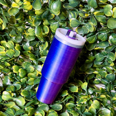 Cup Lip Balm Holder Keyring Shabby Chic Boutique and Tanning Salon Purple/Blue Metallic