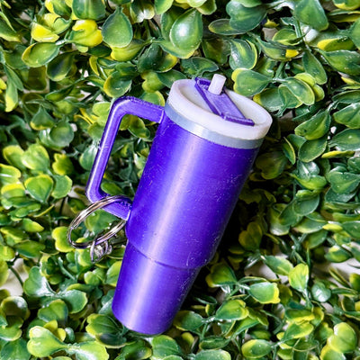 Cup Lip Balm Holder Keyring Shabby Chic Boutique and Tanning Salon Purple Metallic