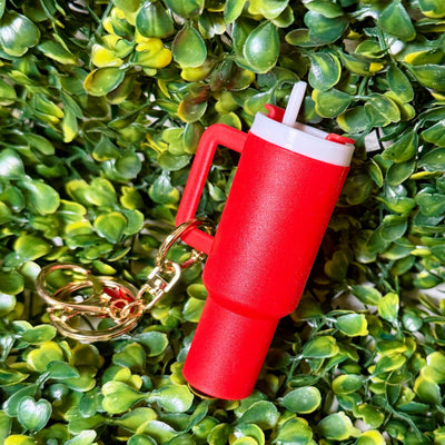 Cup Lip Balm Holder Keyring Shabby Chic Boutique and Tanning Salon Red