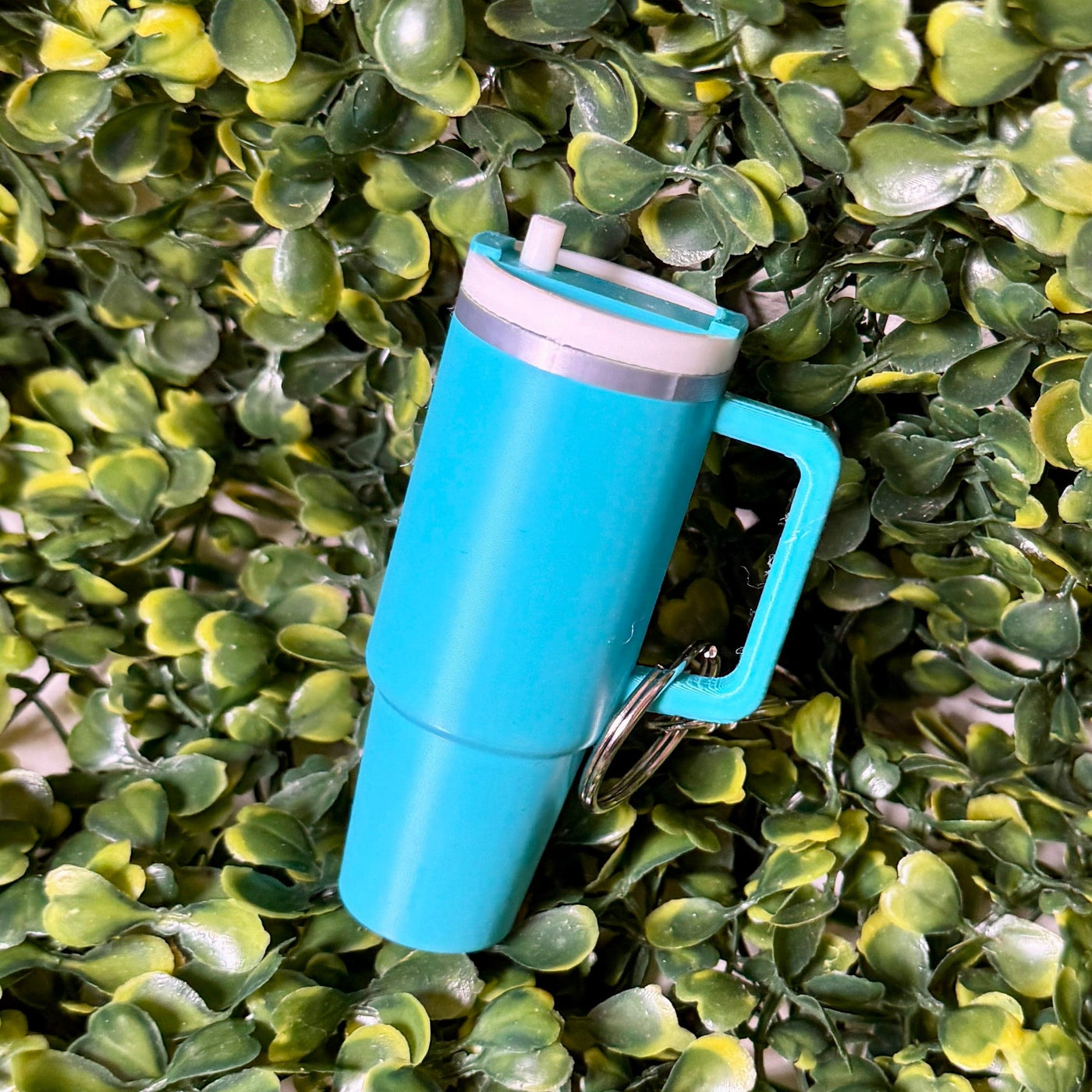 Cup Lip Balm Holder Keyring Shabby Chic Boutique and Tanning Salon Turquoise