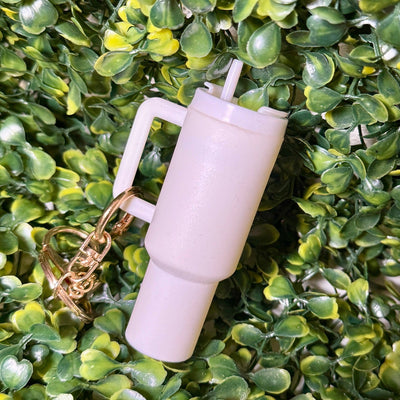 Cup Lip Balm Holder Keyring Shabby Chic Boutique and Tanning Salon White