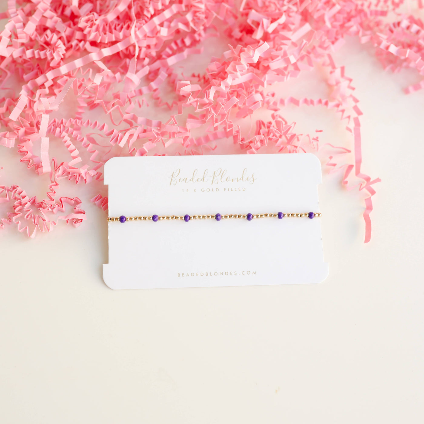 Dainty Poppi Bracelet in Purple: Standard 6.75 inch Beaded Blondes