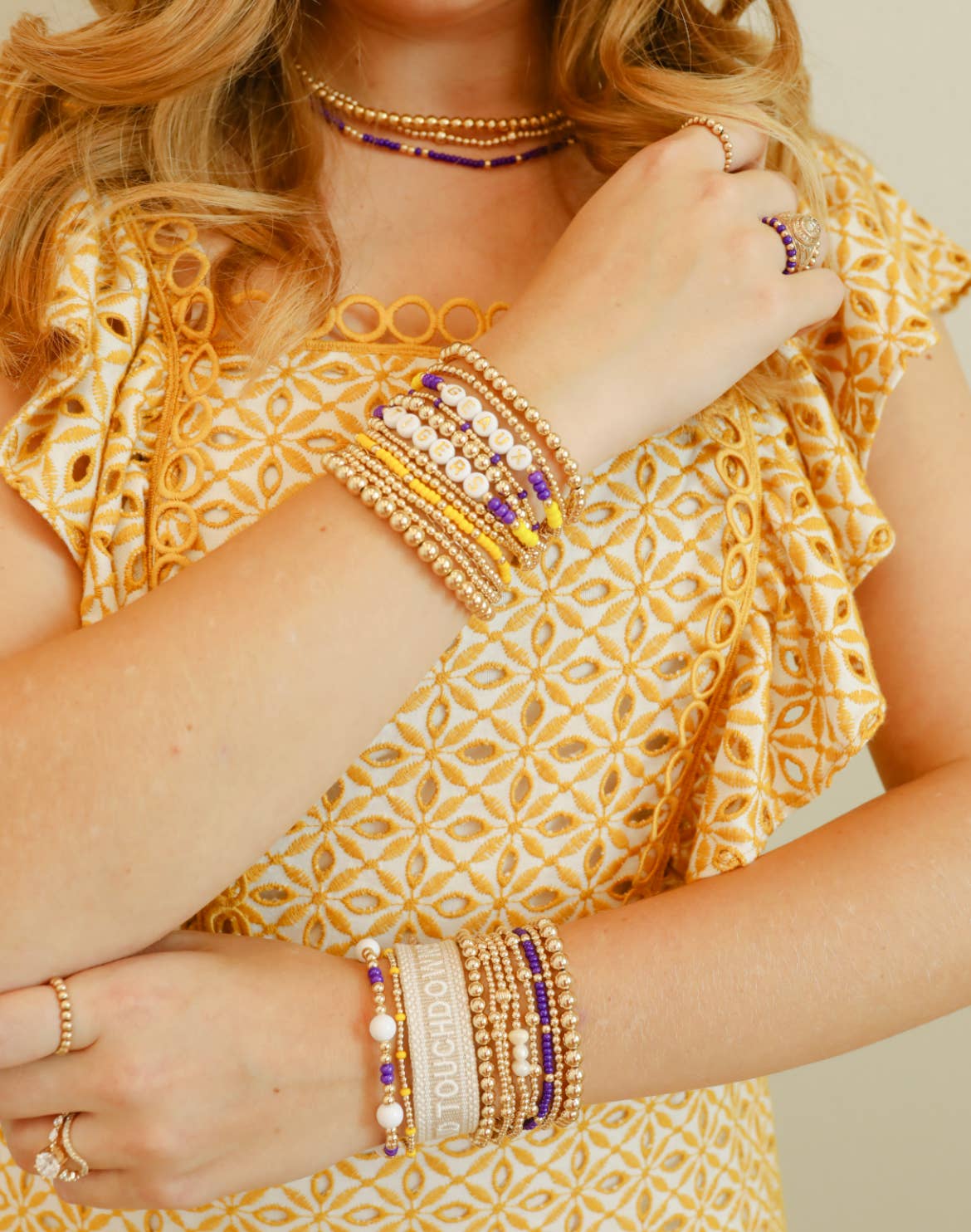 Dainty Poppi Bracelet in Purple: Standard 6.75 inch Beaded Blondes