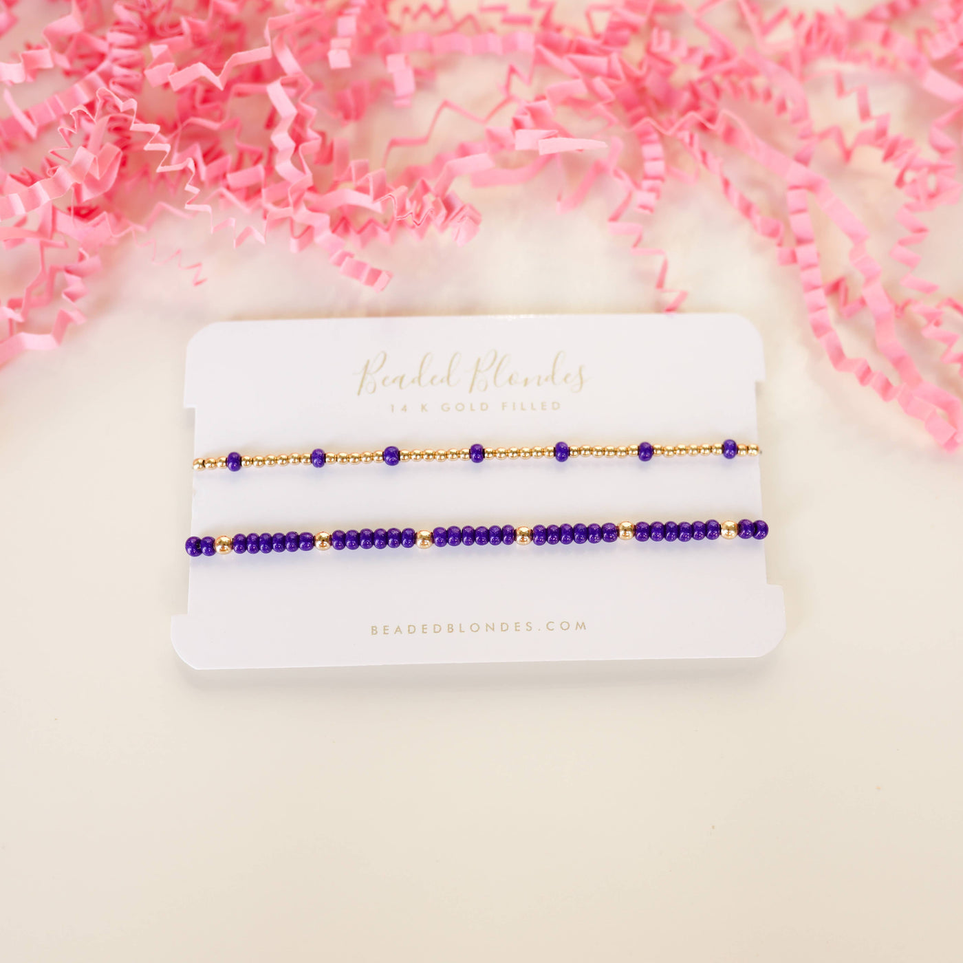 Dainty Poppi Bracelet in Purple: Standard 6.75 inch Beaded Blondes