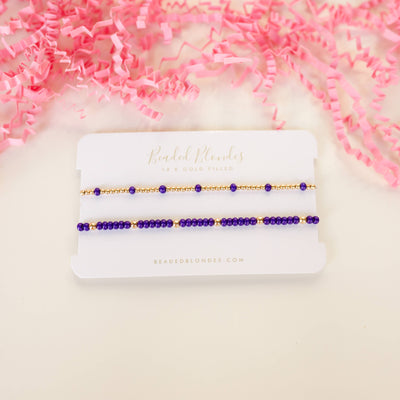 Dainty Poppi Bracelet in Purple: Standard 6.75 inch Beaded Blondes