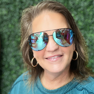 Dax Sunglasses Shabby Chic Boutique and Tanning Salon Classic Aviator Blue