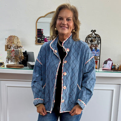 Diamond Quilted Denim Jacket Shabby Chic Boutique and Tanning Salon
