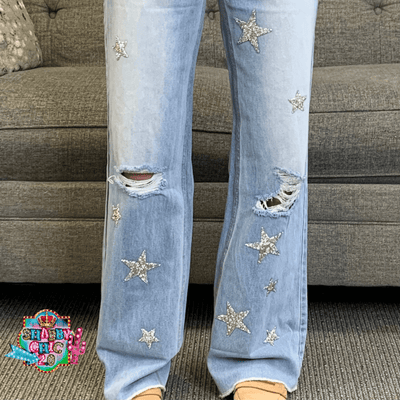 Distressed Star Studded Jeans Shabby Chic Boutique and Tanning Salon
