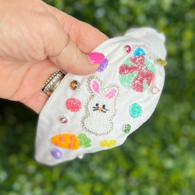 Easter Headbands Shabby Chic Boutique and Tanning Salon White with Bunny and Carrot