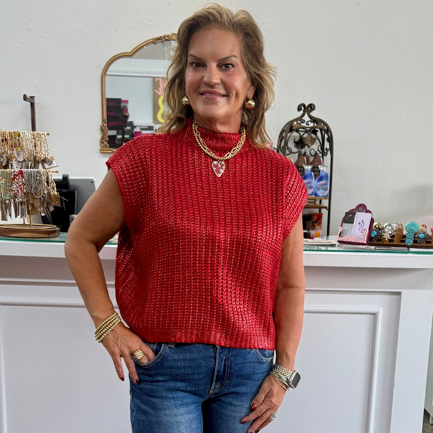 Electric TImes Metallic Sweater - Red Shabby Chic Boutique and Tanning Salon