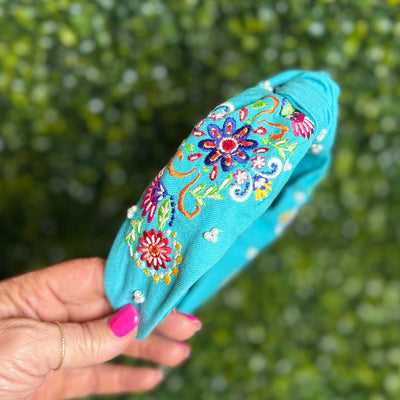 Embroidered Headbands Shabby Chic Boutique and Tanning Salon Turquoise