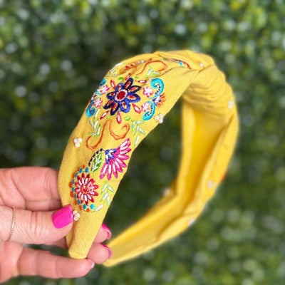 Embroidered Headbands Shabby Chic Boutique and Tanning Salon Yellow