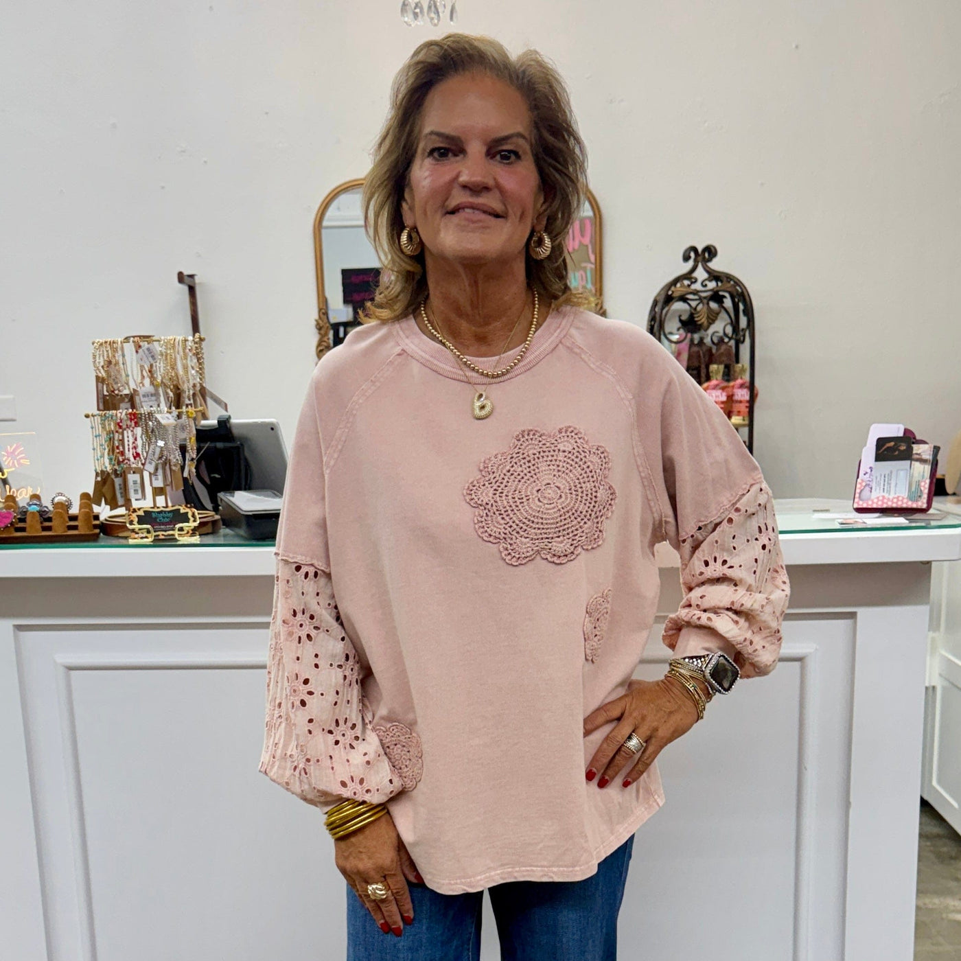 Eyelet and Doilies Top - Peach – Shabby Chic Boutique and Tanning Salon