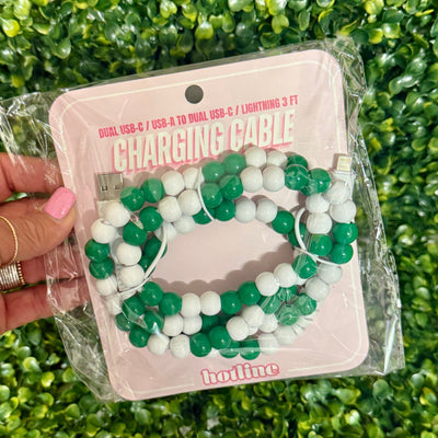 Fall 2025 Beaded Phone Chargers Shabby Chic Boutique and Tanning Salon Green and White