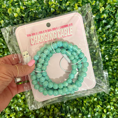 Fall 2025 Beaded Phone Chargers Shabby Chic Boutique and Tanning Salon Light Green Faux Turquoise