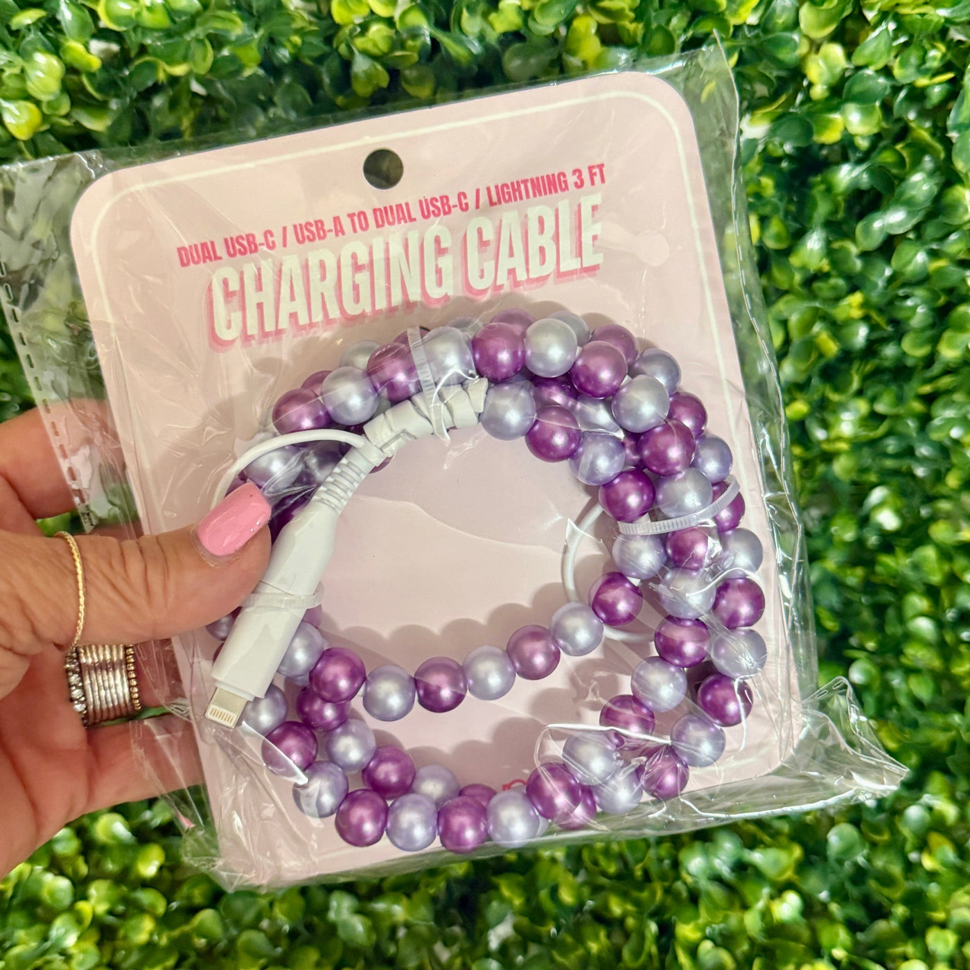 Fall 2025 Beaded Phone Chargers Shabby Chic Boutique and Tanning Salon Purple Pearls