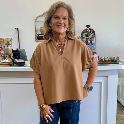 Fall Easy Wear Top - Camel Shabby Chic Boutique and Tanning Salon
