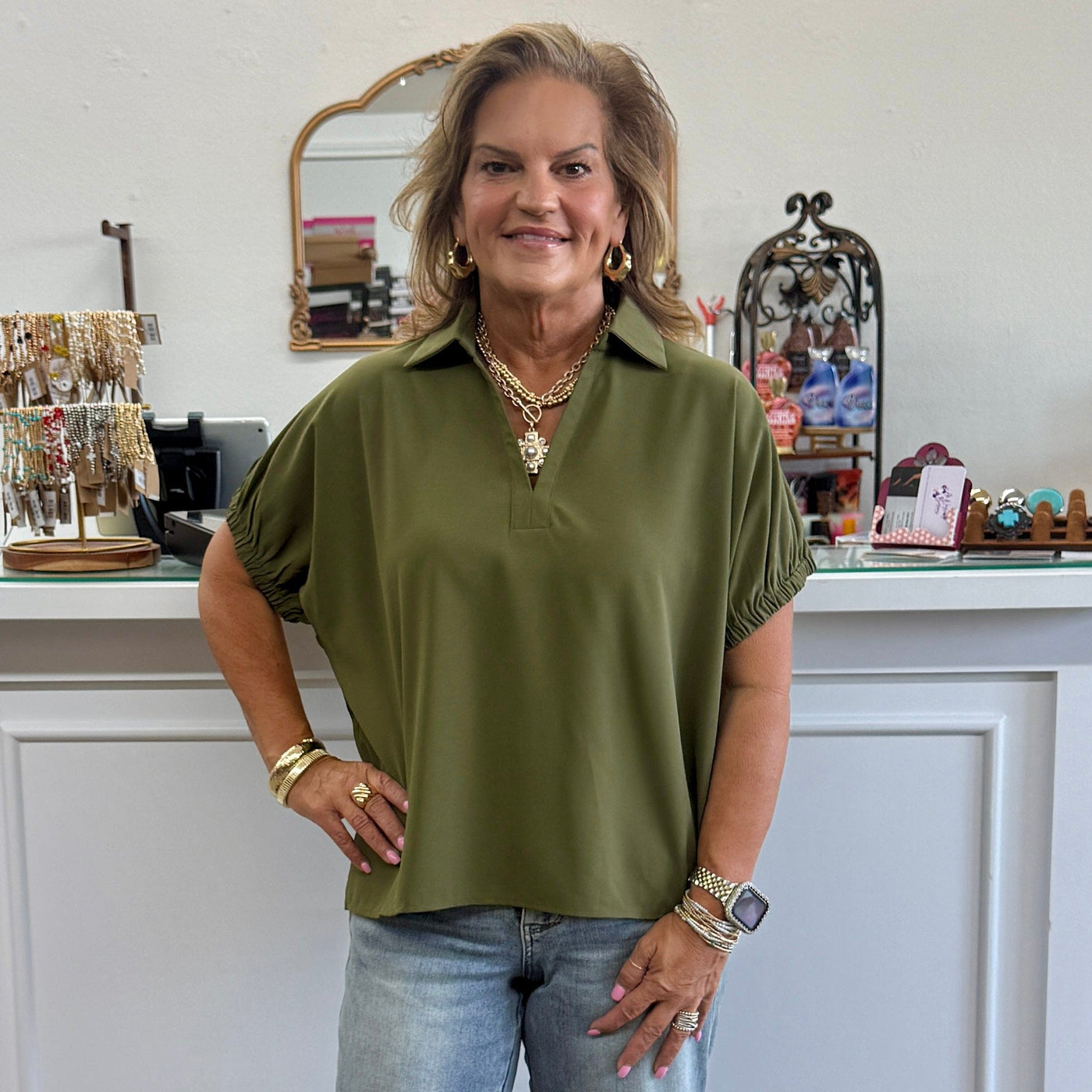 Fall Easy Wear Top - Green Shabby Chic Boutique and Tanning Salon