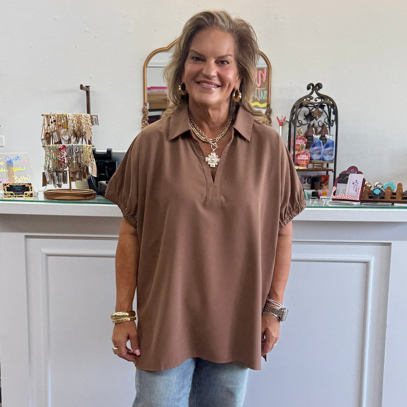 Fall Easy Wear Top - Mocha Shabby Chic Boutique and Tanning Salon