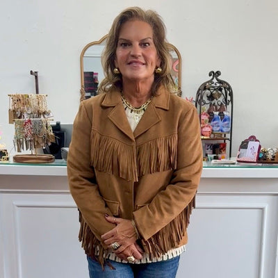 Faux Suede Fringe Jacket Shabby Chic Boutique and Tanning Salon