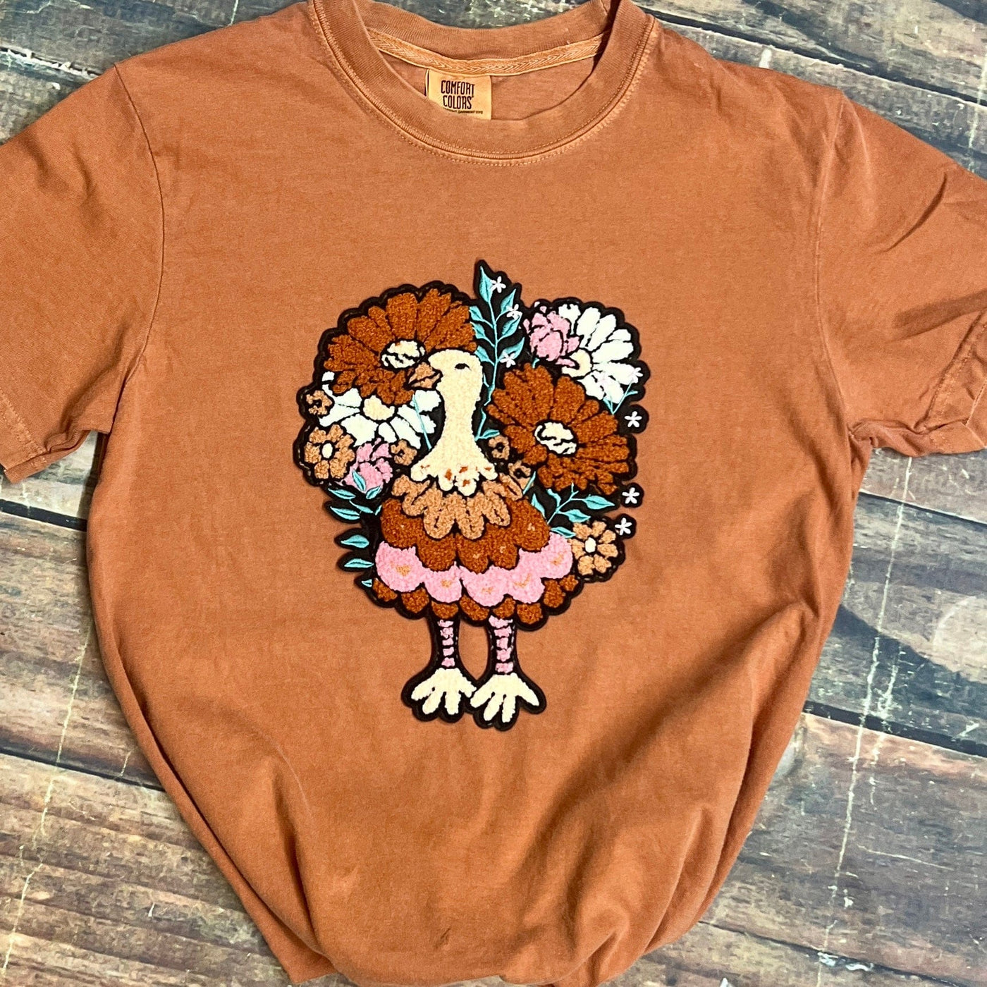 Floral Chenille Turkey Patch Tee Shabby Chic Boutique and Tanning Salon