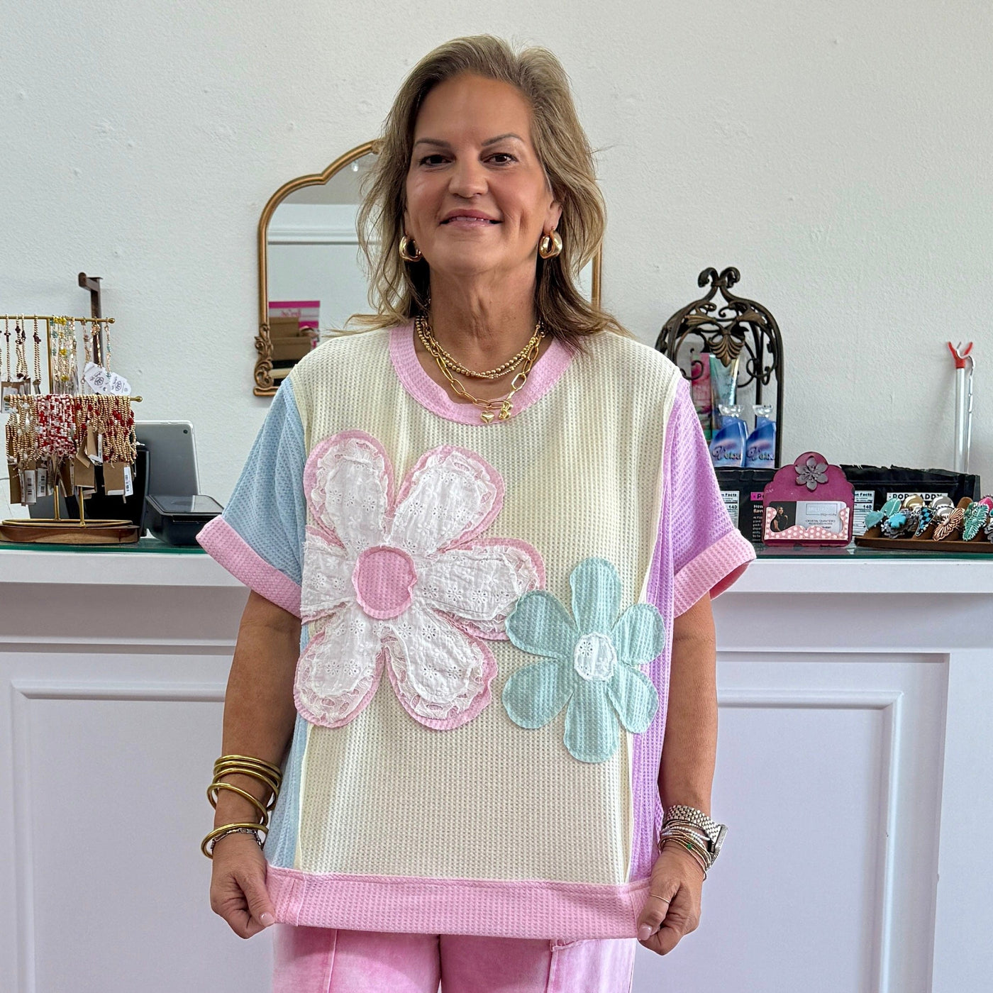 Floral Relax Time Top Shabby Chic Boutique and Tanning Salon