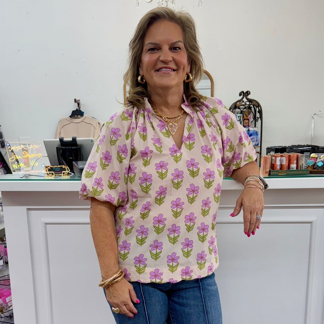 Flowers on the Halfside Top Shabby Chic Boutique and Tanning Salon