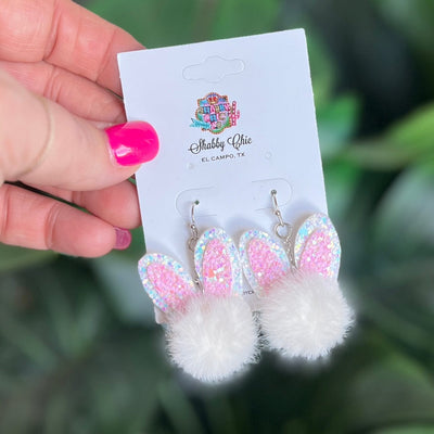Fluffy Bunny Earrings Shabby Chic Boutique and Tanning Salon