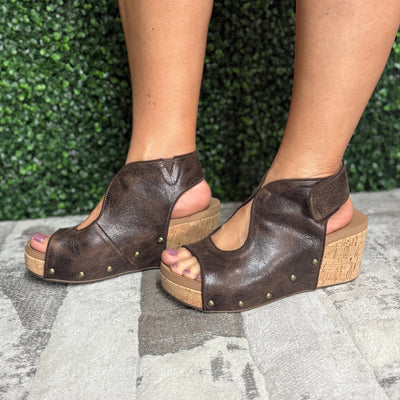 Frisky Wedge Sandals - Espresso Crinkle Shabby Chic Boutique and Tanning Salon