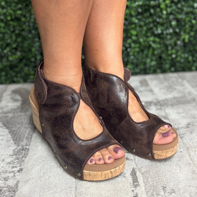 Frisky Wedge Sandals - Espresso Crinkle Shabby Chic Boutique and Tanning Salon