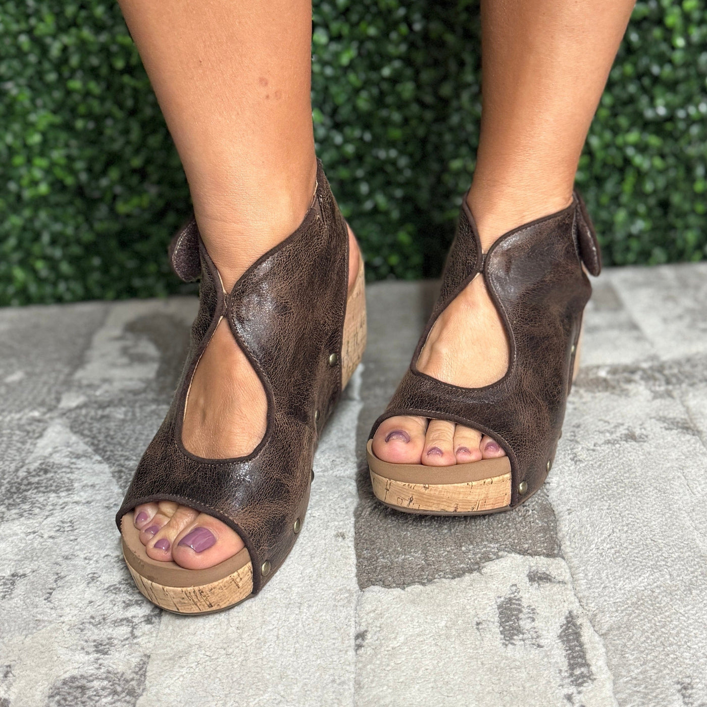 Frisky Wedge Sandals - Espresso Crinkle Shabby Chic Boutique and Tanning Salon