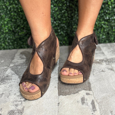 Frisky Wedge Sandals - Espresso Crinkle Shabby Chic Boutique and Tanning Salon