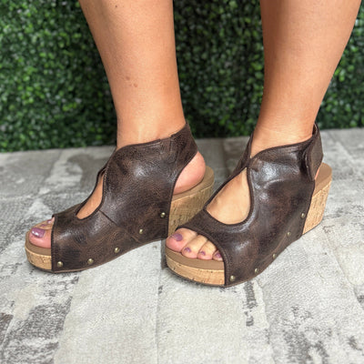 Frisky Wedge Sandals - Espresso Crinkle Shabby Chic Boutique and Tanning Salon