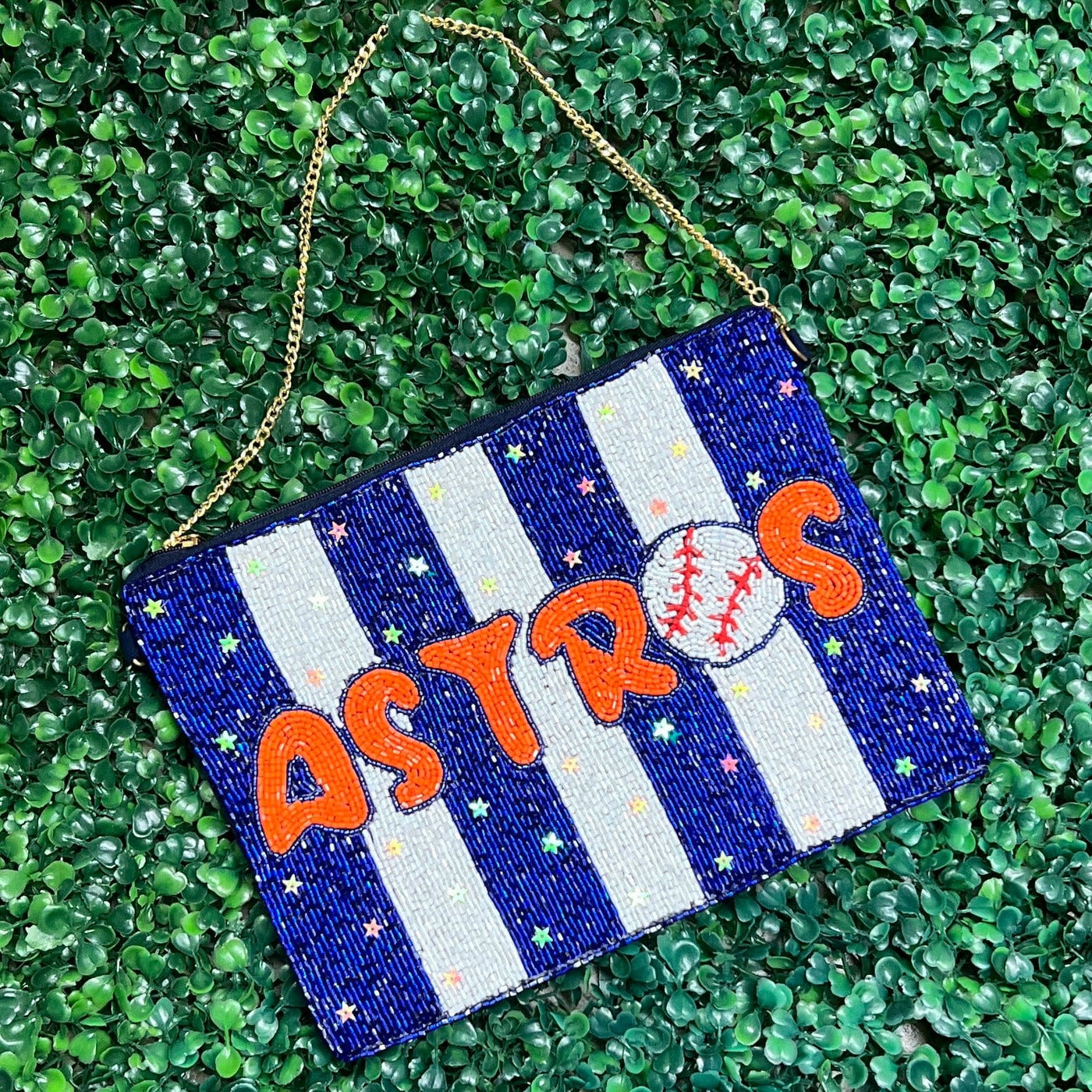 Game Day Beaded Bag Shabby Chic Boutique and Tanning Salon Blue Striped