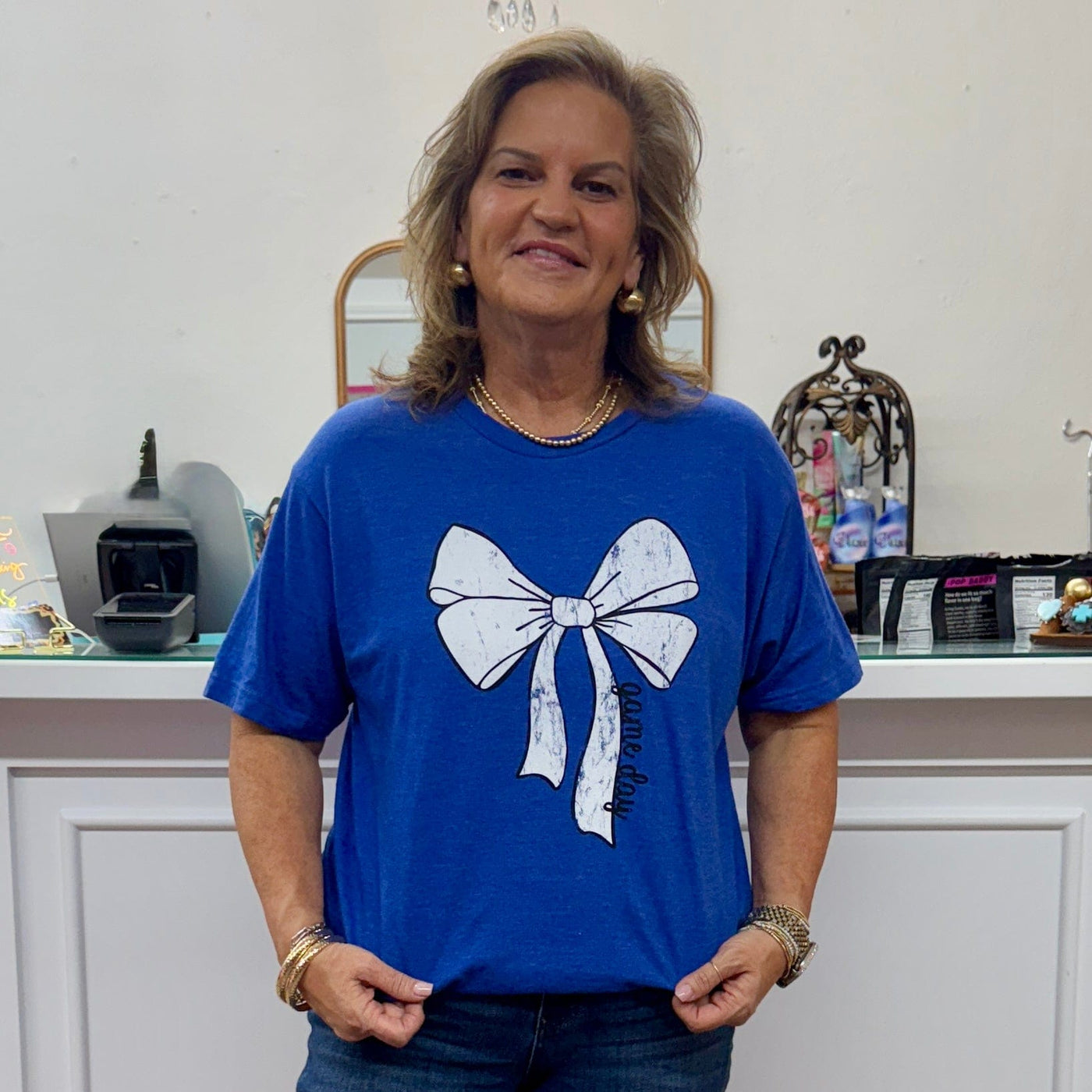 Game Day Bow Tee - Blue Shabby Chic Boutique and Tanning Salon
