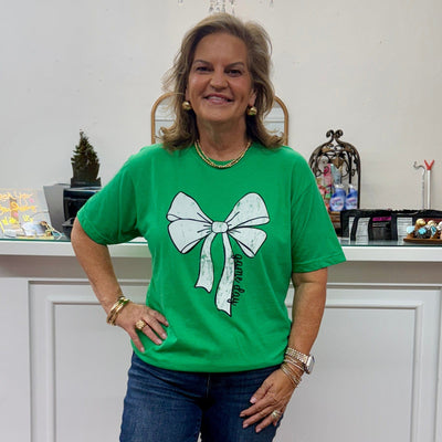 Game Day Bow Tee - Green Shabby Chic Boutique and Tanning Salon