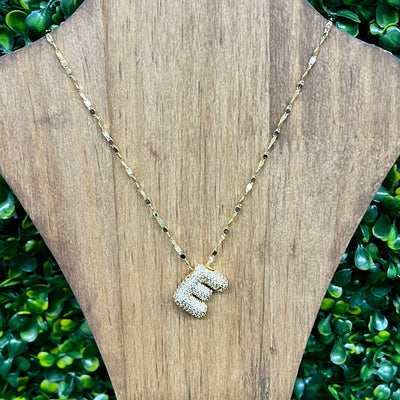 Gold Sparkle Initial Necklaces with Sparkle Chain Shabby Chic Boutique and Tanning Salon E