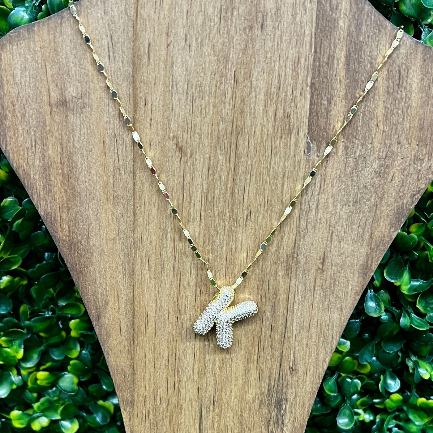 Gold Sparkle Initial Necklaces with Sparkle Chain Shabby Chic Boutique and Tanning Salon K