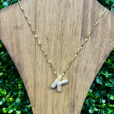 Gold Sparkle Initial Necklaces with Sparkle Chain Shabby Chic Boutique and Tanning Salon K
