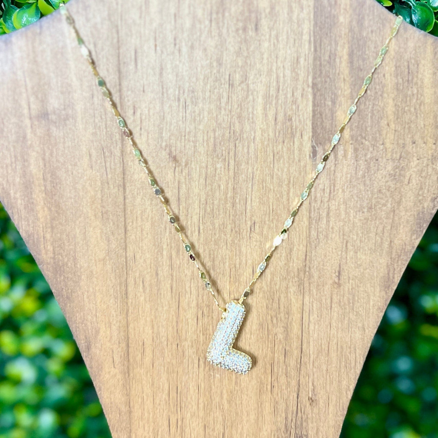 Gold Sparkle Initial Necklaces with Sparkle Chain Shabby Chic Boutique and Tanning Salon L
