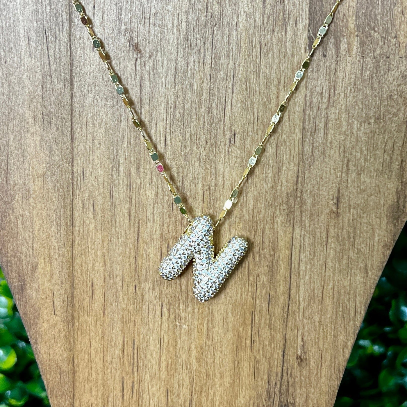 Gold Sparkle Initial Necklaces with Sparkle Chain Shabby Chic Boutique and Tanning Salon N