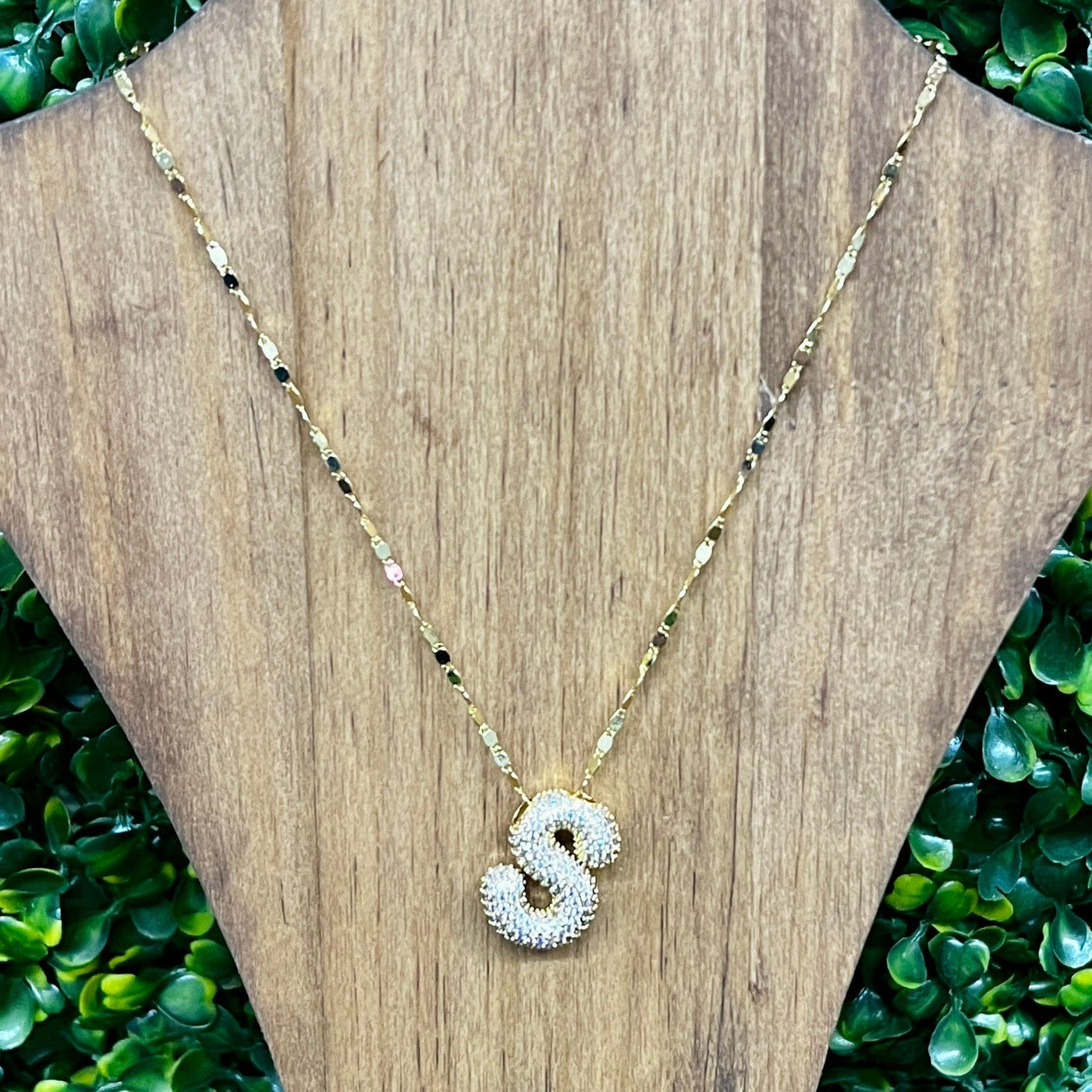 Gold Sparkle Initial Necklaces with Sparkle Chain Shabby Chic Boutique and Tanning Salon S