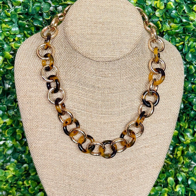 Gold, Tortoise Circle Linked Necklace Shabby Chic Boutique and Tanning Salon