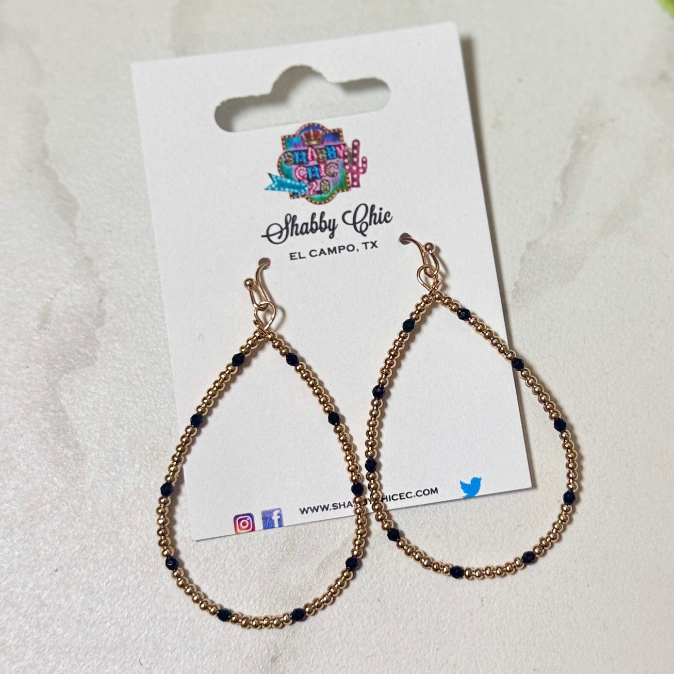 Gold with Black Beaded Teardrop Earrings Shabby Chic Boutique and Tanning Salon