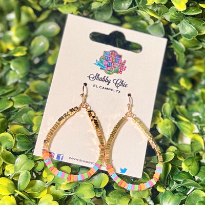 Gold with Multi Color Beaded Teardrop Earrings Shabby Chic Boutique and Tanning Salon